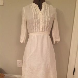 J Crew linen dress with ruffles white
